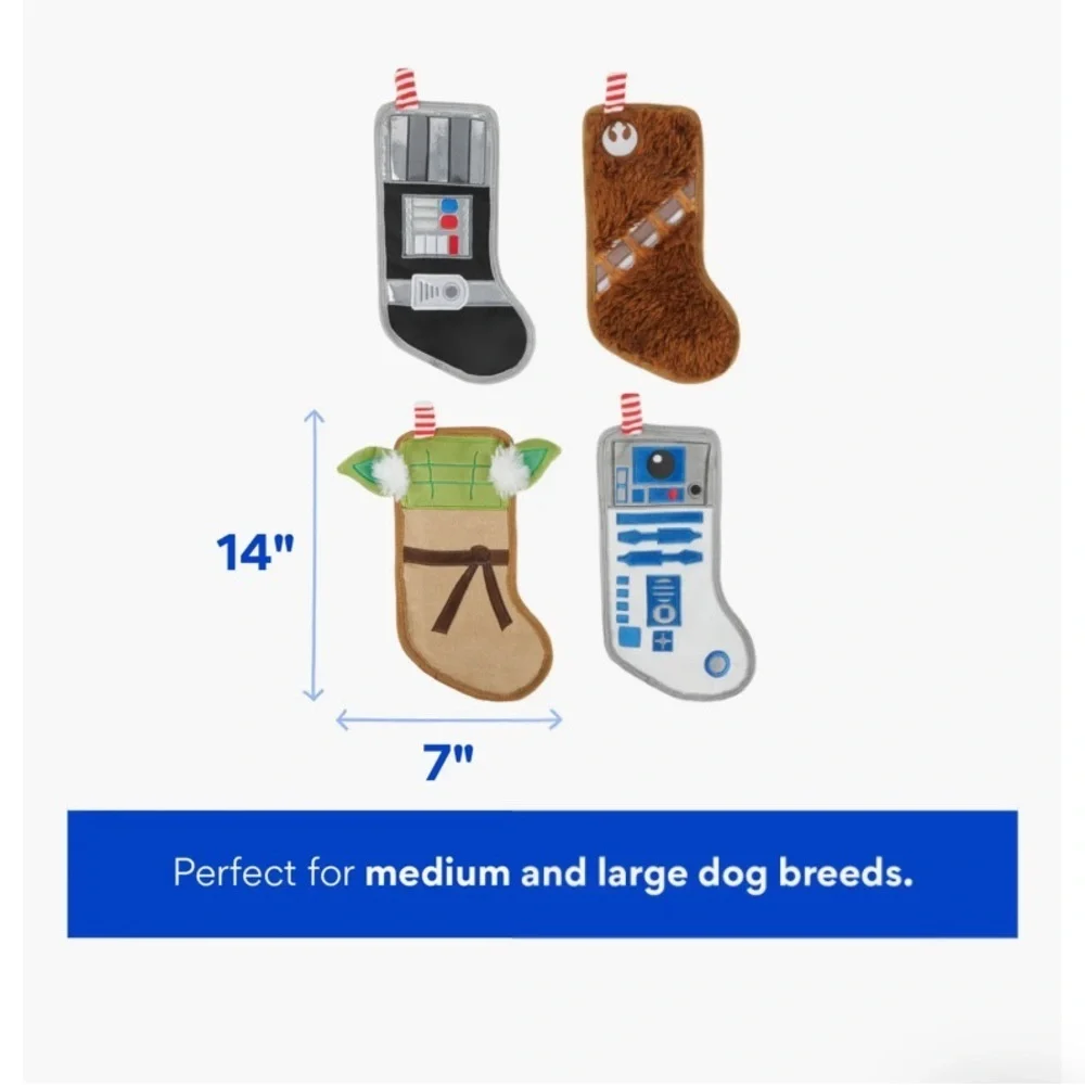 STAR WARS DARTH VADER, YODA, CHEWBACCA & R2-D2 Stockings Squeaky Dog Toy